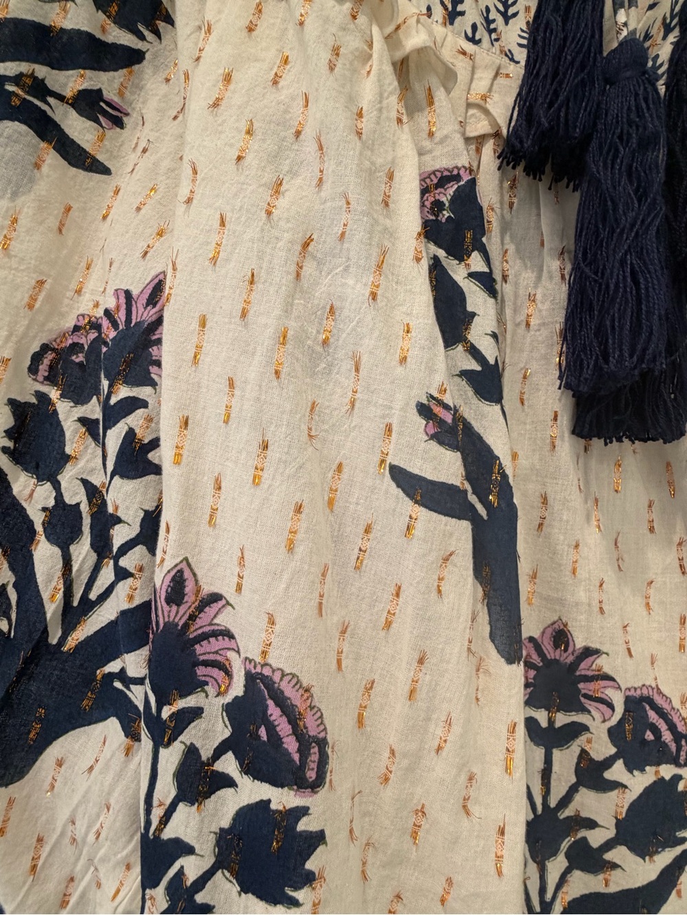Embroidered Cream Peasant Blouse with Navy Floral Print - Picture 8 of 8